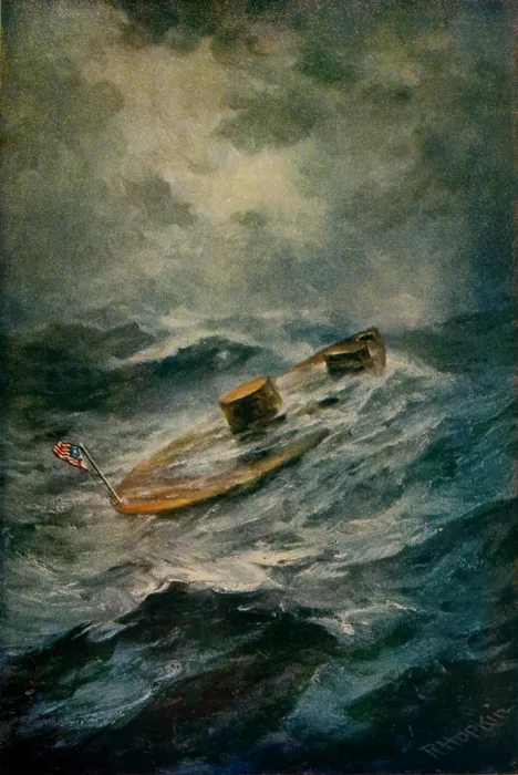Framed Print : US Civil War. The USS Monitor, the Union ironclad gunboat, in rough water off Cape Hatteras, North Carolina, Dec. 30, 1862