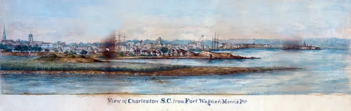 Framed Print : The Civil War, view of Charleston, South Carolina, from Fort Wagner, Morris Island, circa 1800s Framed Print : The Civil War, view of Charleston, South Carolina, from Fort Wagner, Morris Island, circa 1800s