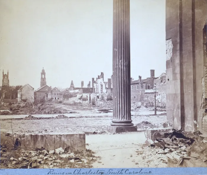 Framed Print : The Civil War, view of ruined buildings through porch of the Circular Church, at 150 Meeting Street, Charleston, South Carolina, 1865 Framed Print : The Civil War, view of ruined buildings through porch of the Circular Church, at 150 Meeting Street, Charleston, South Carolina, 1865