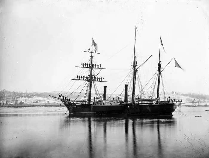 Framed Print : The Civil War, Washington, District of Columbia, Brazilian Steam Frigate at Navy Yard, Yards manned on the occasion of the President's visit, January 1863