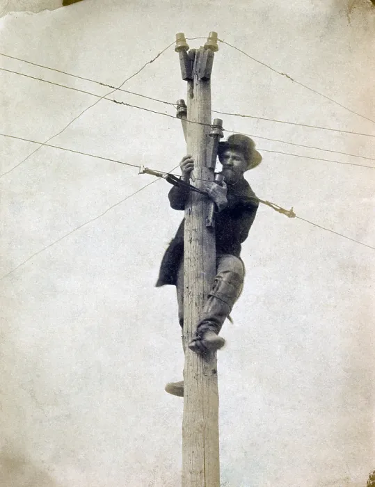 Framed Print : The Civil War. Worker repairing telegraph line. Andrew Russell, photographer, ca. 1862-1863