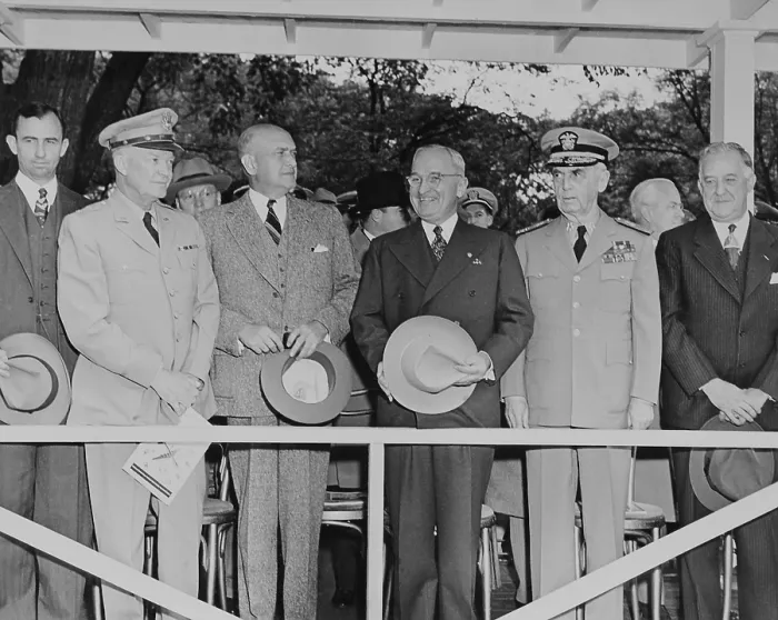 Framed Print : Civilian and military leaders at the Arm Forces Day parade, May 20, 1950