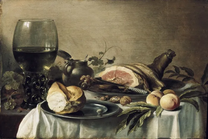 Framed Print : CLAESZPieter (1597-1661). Breakfast with Ham. 1647. Dutch school. Baroque art. Oil on wood. RUSSIA. Saint Petersburg. State Hermitage Museum