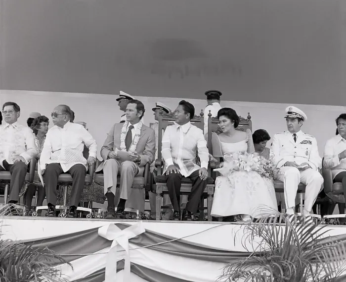 Framed Print : Clark Air Force Base turnover ceremonies on Mar. 14 1979. L-R Foreign Minister of the Philippines Carlos P. Romulo U.S. Ambassador Richard W. Murphy Philippine President and Mrs