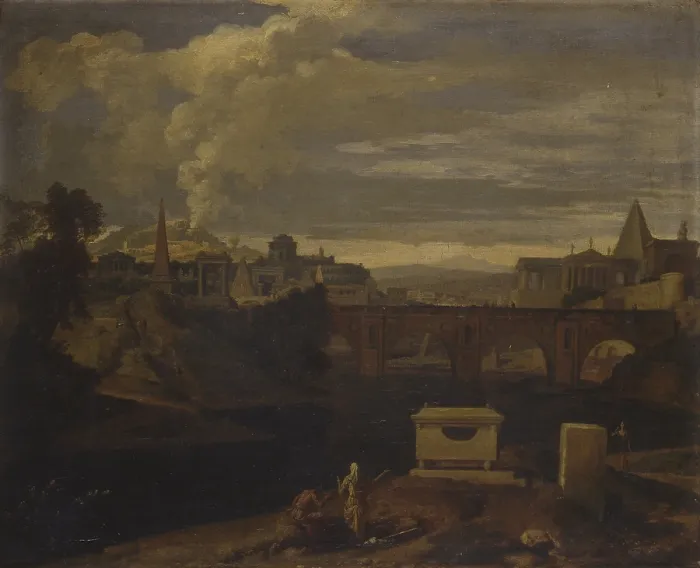 Framed Print : Classical Landscape (Paysage classique), by Jean Franois Millet known as Francisque, 1673-1679, 17th Century, oil on canvas - Italy, Lombardy, Milan, Brera Art Gallery