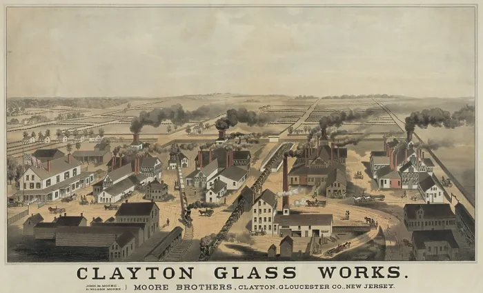 Framed Print : Clayton Glass Works was one of the largest glass manufacturers in the U.S. in the 1860s
