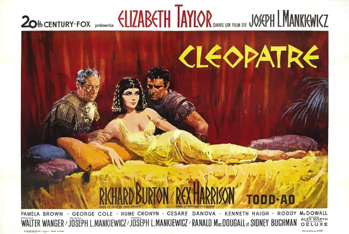 Framed Print : CLEOPATRA, (aka CLEOPATRE), l-r: Rex Harrison, Elizabeth Taylor, Richard Burton on French poster art, 1963, TM and Copyright 20th Century Fox Film Corp