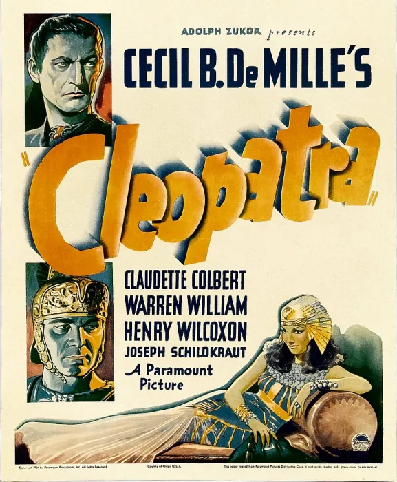 Framed Print : CLEOPATRA, left from top: Warren William, Henry Wilcoxon, right: Claudette Colbert on window card, 1934 Framed Print : CLEOPATRA, left from top: Warren William, Henry Wilcoxon, right: Claudette Colbert on window card, 1934