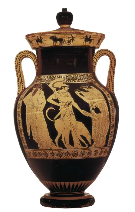 Framed Print : Cleophrades painter (5th century BC). Red-figure amphora depicting the departure of a warrior. 5th c. BC. Classical Greek art. Ceramics. GERMANY. Munich