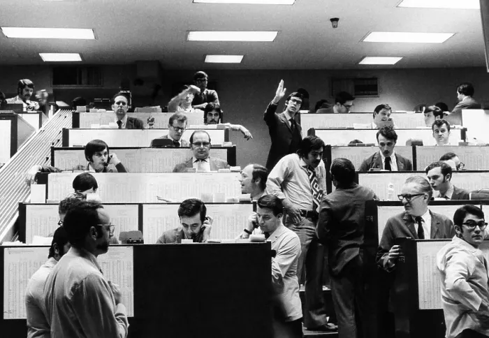 Framed Print : Clerks at the American Stock Exchange use hand signals to communicate with traders on the floor. March 3, 1970. (CSU_ALPHA_1155) CSU Archives / Everett Collection
