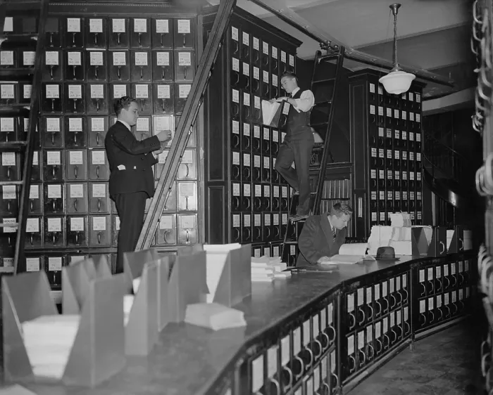Framed Print : Clerks working in Capitol Document Room where all bills were kept on file, Nov. 9, 1937. (BSLOC_2013_8_178)
