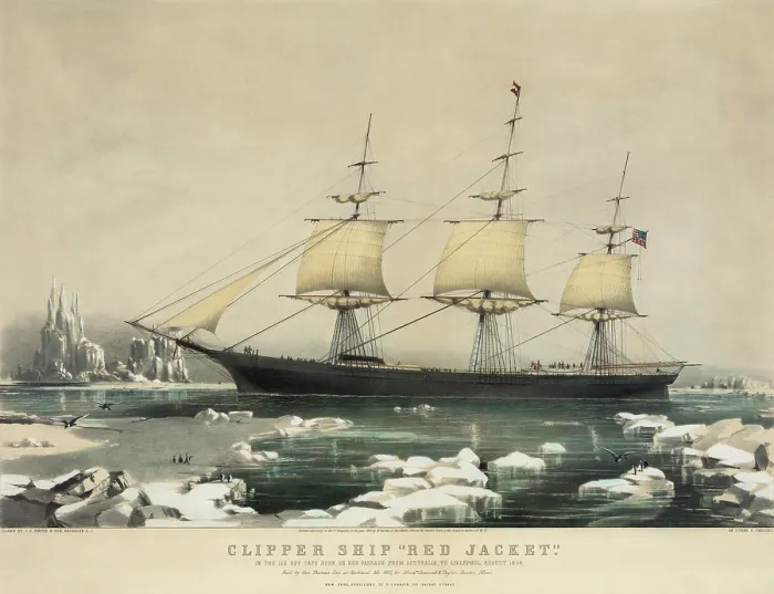 Framed Print : Clipper ship Red Jacket in the ice off Cape Horn, on her passage from Australia, to Liverpool, August 1854 Framed Print : Clipper ship Red Jacket in the ice off Cape Horn, on her passage from Australia, to Liverpool, August 1854