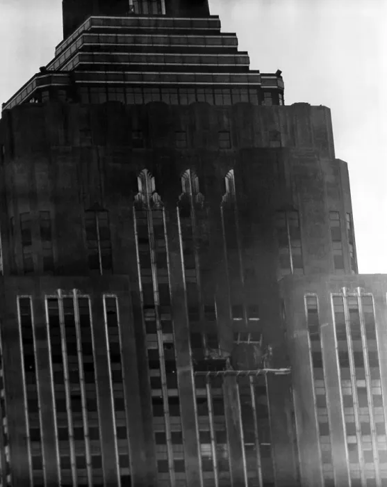 Framed Print : A close up view of damage to the south side wall of the Empire State Building the day after a B-25 Bomber accidently crashed into the 78th story. New York, New York