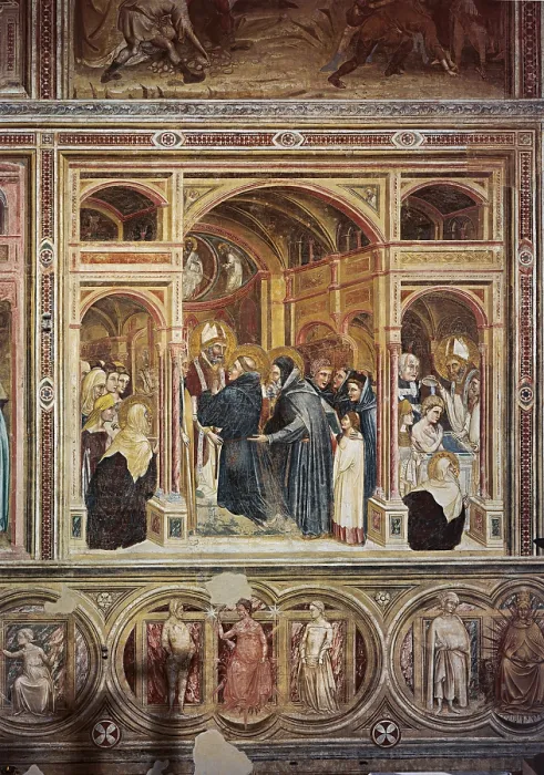 Framed Print : The Clothing (with the Religious Habit) of St Augustine, by Guariento di Arpo, 1365 - 1374 about, 14th Century, fresco, - Italy, Veneto, Padua, Eremitani Church. All