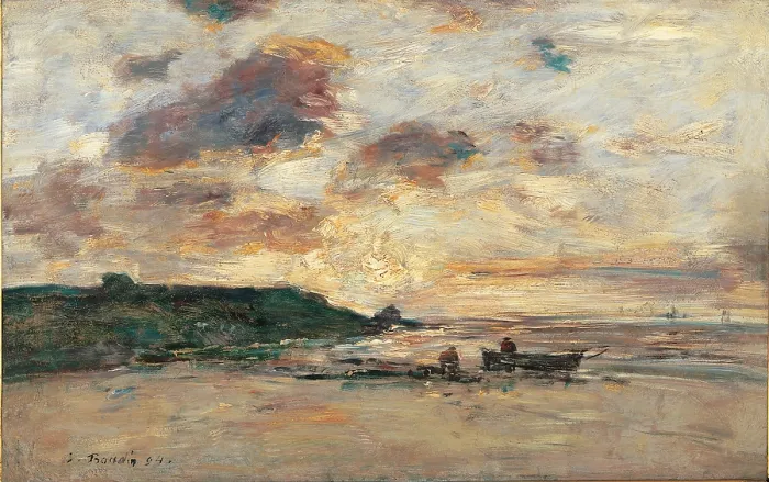 Framed Print : The Coast at Trouville, known as Honfleur Environs, by Eugne Boudin, 1894, 19th Century, oil on canvas, cm 26 x 42 - France, Ile de France, Paris, Muse dOrsay. All