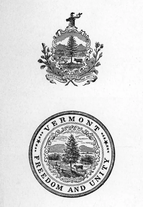Framed Print : Coat of arms of the State of Vermont (top), Great Seal of the State of Vermont (bottom)