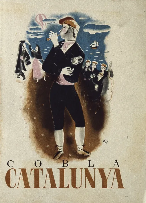 Framed Print : Cobla Catalunya, poster by Antonio Clave Sanmartin for the department of propaganda of Generalitat de Catalunya (1938)