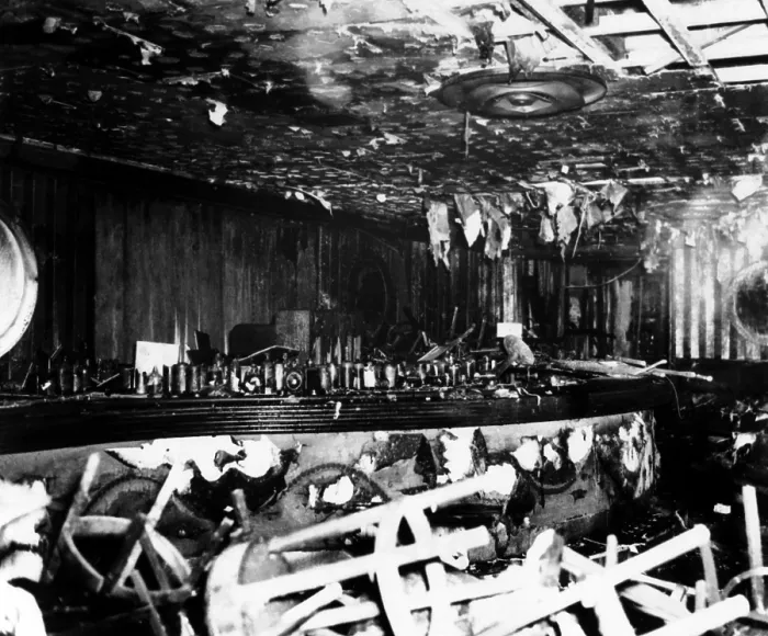 Framed Print : Coconut Grove Nightclub Fire. A view of the fire-ruined interior of the nightclub after the bodies of the victims were removed. 492 were killed and 214 injured on Nov. 28, 1942