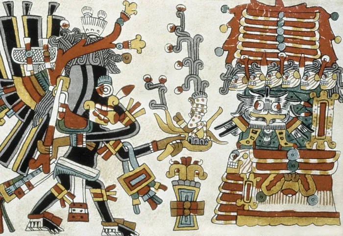 Framed Print : Codex Cospi. Circa 15th c. The god of darkness receiving offerings in his palace guarded by an owl. Ritual calendar ca. 15th century from Mixtec or Aztec culture Framed Print : Codex Cospi. Circa 15th c. The god of darkness receiving offerings in his palace guarded by an owl. Ritual calendar ca. 15th century from Mixtec or Aztec culture