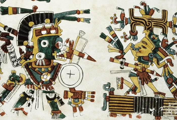 Framed Print : Codex Cospi. Circa 15th c. Tlazolteotl and Chalchiuhtlicue, goddesses of love and water, respectively. Ritual calendar ca. 15th century from Mixtec or Aztec culture Framed Print : Codex Cospi. Circa 15th c. Tlazolteotl and Chalchiuhtlicue, goddesses of love and water, respectively. Ritual calendar ca. 15th century from Mixtec or Aztec culture