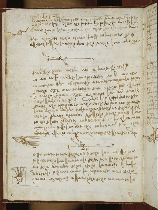 Framed Print : Codex on the Flight of Birds, by Leonardo da Vinci, 16th Century, 1505 -1506, paper manuscript, mm 213 x 153 - Italy, Piemonte, Turin, Royal Library, Varia 95 c. 5r