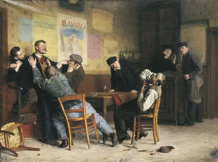 Framed Print : COGGHE, Remy (1854-1935). The Fight. 1900. Realism. Oil on canvas. BELGIUM. Tournai. Fine Arts Museum. AISA / Everett Collection**US SALES ONLY**
