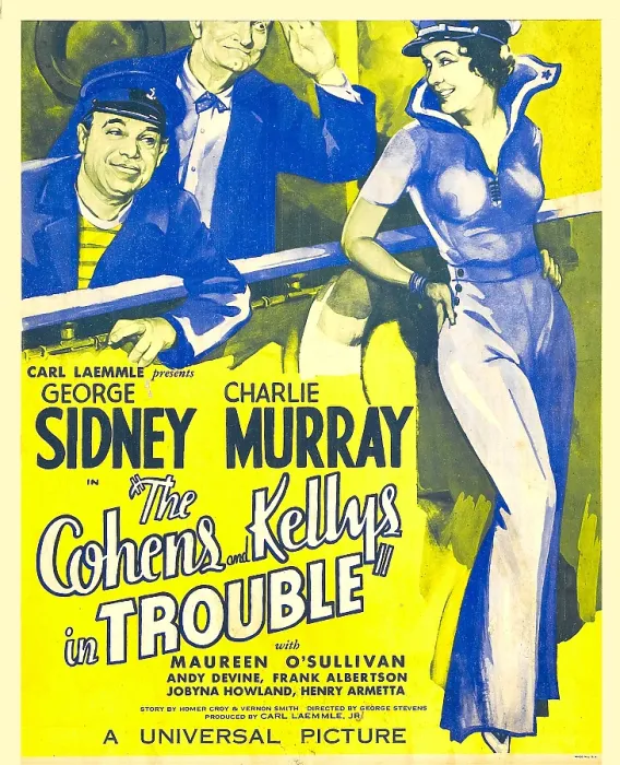 Framed Print : THE COHENS AND KELLYS IN TROUBLE, from left: George Sidney, Charles Murray, Maureen O'Sullivan on window card, 1933