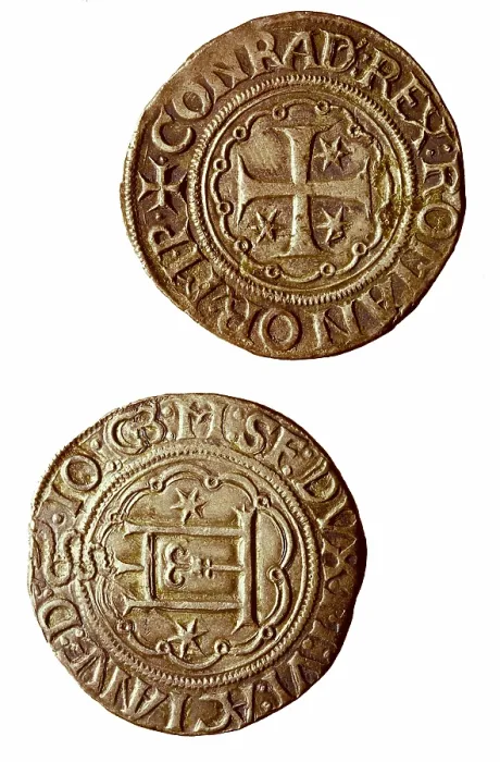 Framed Print : Coins of the period of Gialeazzo Maria Sforza (Genoa, 15th c.). Coin. AISA / Everett Collection**US SALES ONLY**