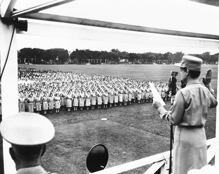 Framed Print : Col. Oveta Culp Hobby administering the Army oath to several thousand women. Aug. 5, 1943. They were in newly named, Women's Army Corps, and part of the regular U.S Framed Print : Col. Oveta Culp Hobby administering the Army oath to several thousand women. Aug. 5, 1943. They were in newly named, Women's Army Corps, and part of the regular U.S