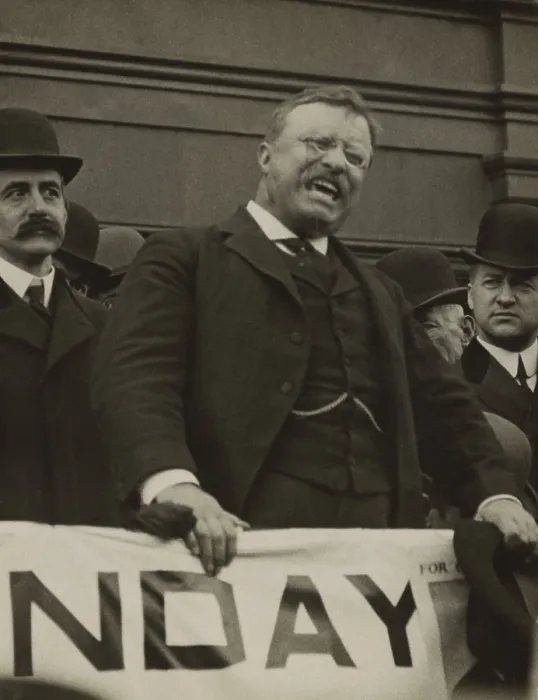 Framed Print : Col. Theodore Roosevelt, testifying in court at Marquette, Michigan, May 27 to June 4, 1913. He was suing newspaper owner George Newett for libel
