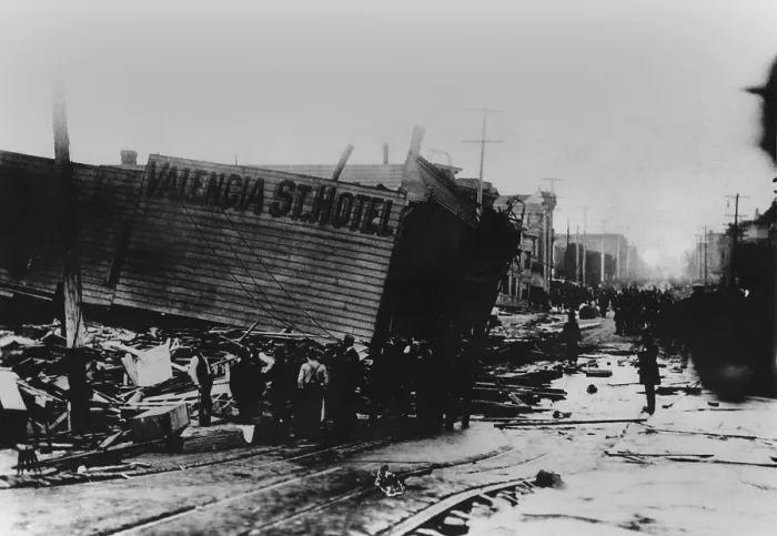 Framed Print : Collapsed Valencia St. Hotel after the San Francisco Earthquake, April 18, 1906