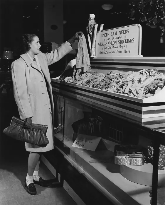 Framed Print : Collection point for worn out silk stockings during World War 2. They were needed for recycling into powder bags for naval and coast defense artillery. Ca. 1942-45 Framed Print : Collection point for worn out silk stockings during World War 2. They were needed for recycling into powder bags for naval and coast defense artillery. Ca. 1942-45