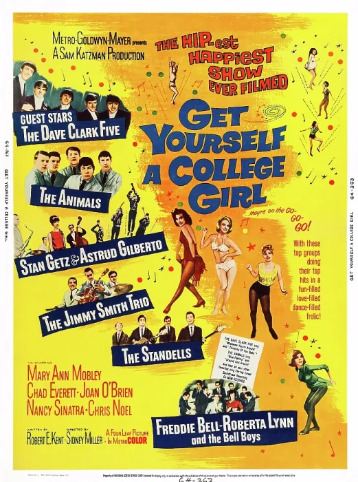 Framed Print : GET YOURSELF A COLLEGE GIRL, US poster, left from top: The Dave Clark Five, The Animals, Stan Getz & Astrud Gilberto, The Jimmy Smith Trio, The Standells
