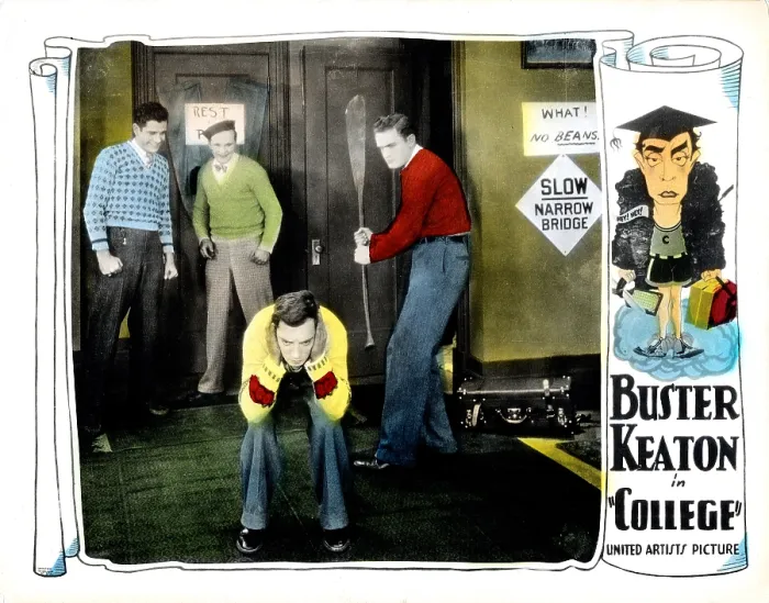 Framed Print : COLLEGE, US lobbycard, Buster Keaton (center), 1927