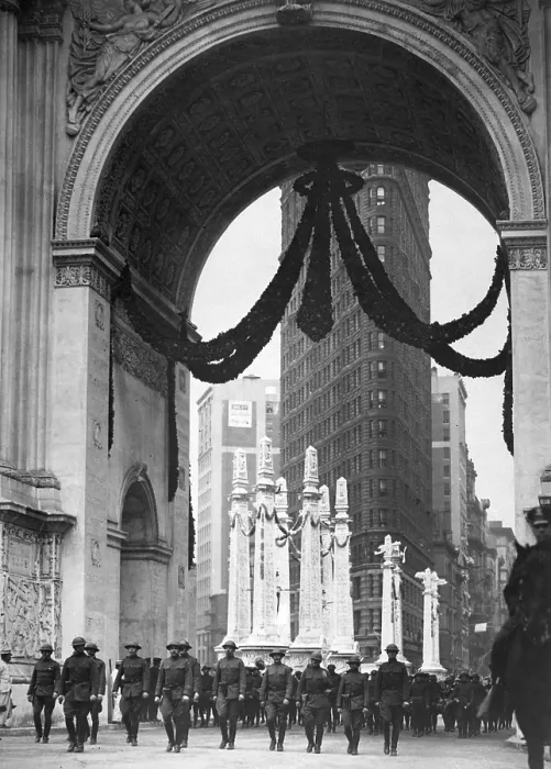 Framed Print : Colonel Donovan and staff of 165th Infantry passing under the Victory Arch, in Madison Square, N.Y.C. May 1, 1919 Framed Print : Colonel Donovan and staff of 165th Infantry passing under the Victory Arch, in Madison Square, N.Y.C. May 1, 1919