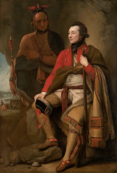 Framed Print : Colonel Guy Johnson and Karonghyontye (aka Captain David Hill) in a 1776 portrait by Benjamin West