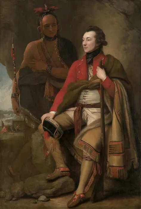 Framed Print : Colonel Guy Johnson and Karonghyontye (Captain David Hill), by Benjamin West, 1776, American painting, oil on canvas