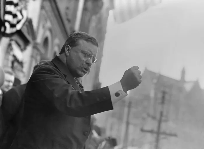Framed Print : Colonel Theodore Roosevelt, speaking in Yonkers, New York, Oct. 17, 1910. He spoke to a crowd of 6, 000 from the Balcony of Getty House, a hotel (BSLOC_2017_8_38) Framed Print : Colonel Theodore Roosevelt, speaking in Yonkers, New York, Oct. 17, 1910. He spoke to a crowd of 6, 000 from the Balcony of Getty House, a hotel (BSLOC_2017_8_38)