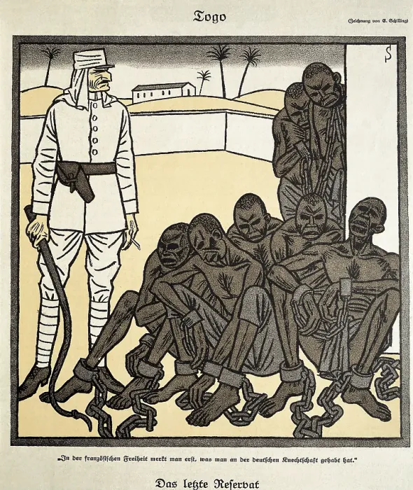 Framed Print : Colonial Africa. Critique of supposed french freedom of Togo, German colony and protectorate since 1884 and divided between France and Britain in 1916