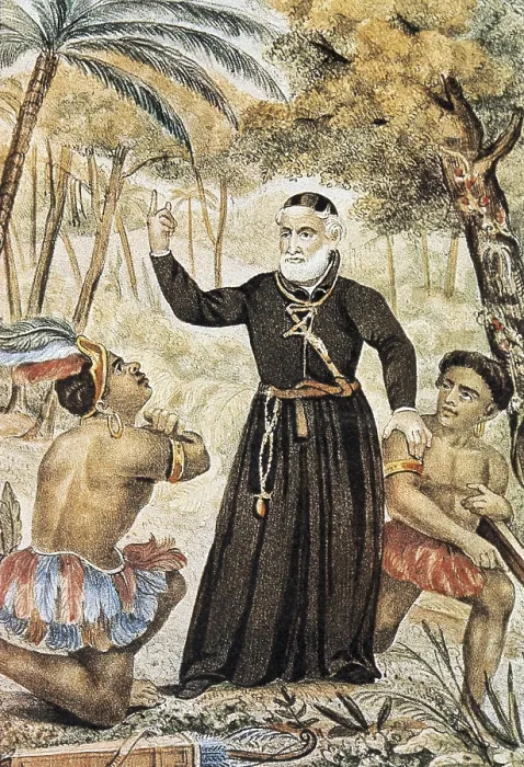 Framed Print : Colonial America (16th c.). Religion (1585). Jesuit evangelizing Indians in North America. AISA / Everett Collection**US SALES ONLY**