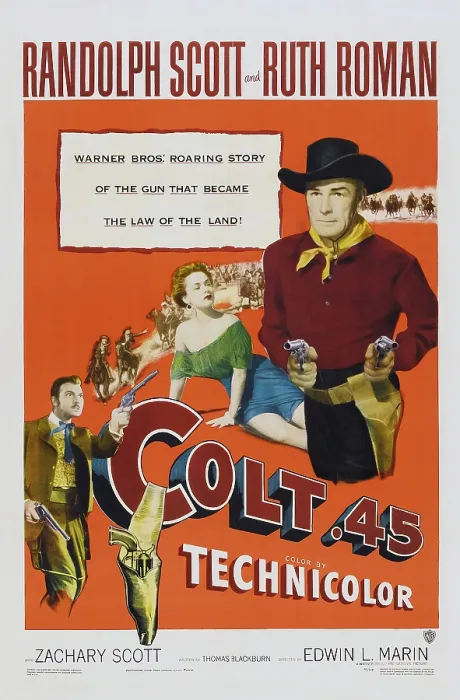Framed Print : COLT.45, US poster, from left: Zachary Scott, Ruth Roman, Randolph Scott, 1950