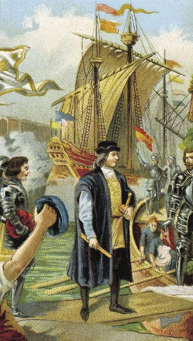 Framed Print : Columbus boarding in the harbour of Palos de la Frontera. Drawing. AISA / Everett Collection**US SALES ONLY**
