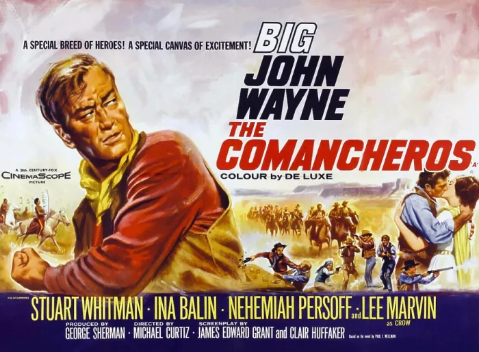 Framed Print : THE COMANCHEROS, left: John Wayne, right: Stuart Whitman, Ina Balin on poster art, 1961, TM and Copyright 20th Century Fox Film Corp Framed Print : THE COMANCHEROS, left: John Wayne, right: Stuart Whitman, Ina Balin on poster art, 1961, TM and Copyright 20th Century Fox Film Corp