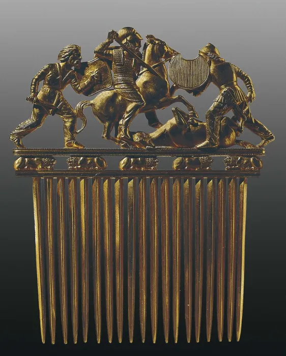 Framed Print : Comb with a Scythians in Battle. 5th-4th c. BC. Scythian Art. Jewelry. RUSSIA. Saint Petersburg. State Hermitage Museum. Proc: UKRAINE. ZAPORIZHZHYA