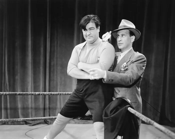 Framed Print : HERE COME THE CO-EDS, from left: Lou Costello, Bud Abbott, 1945