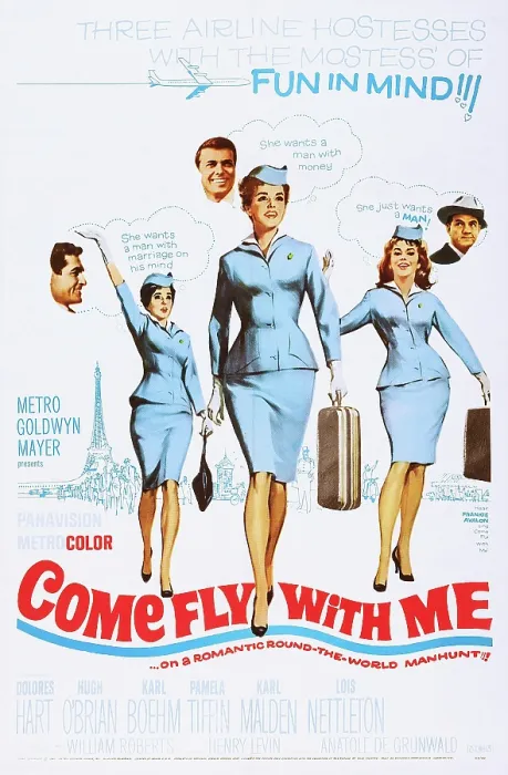 Framed Print : COME FLY WITH ME, US poster, from left: Hugh O'Brian, Pamela Tiffin, Karl Boehn, Dolores Hart, Lois Nettleton, Karl Malden, 1963 Framed Print : COME FLY WITH ME, US poster, from left: Hugh O'Brian, Pamela Tiffin, Karl Boehn, Dolores Hart, Lois Nettleton, Karl Malden, 1963