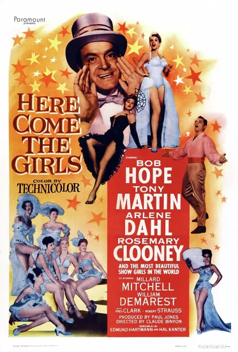 Framed Print : HERE COME THE GIRLS, US poster art, top four: Bob Hope, Arlene Dahl, (dressed in black), Rosemary Clooney, Tony Martin, 1953