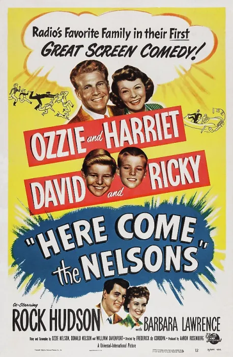 Framed Print : HERE COME THE NELSONS, (aka MEET THE NELSONS), top l-r: Ozzie Nelson, Harriet Nelson, center l-r: David Nelson, Ricky Nelson, bottom l-r: Rock Hudson
