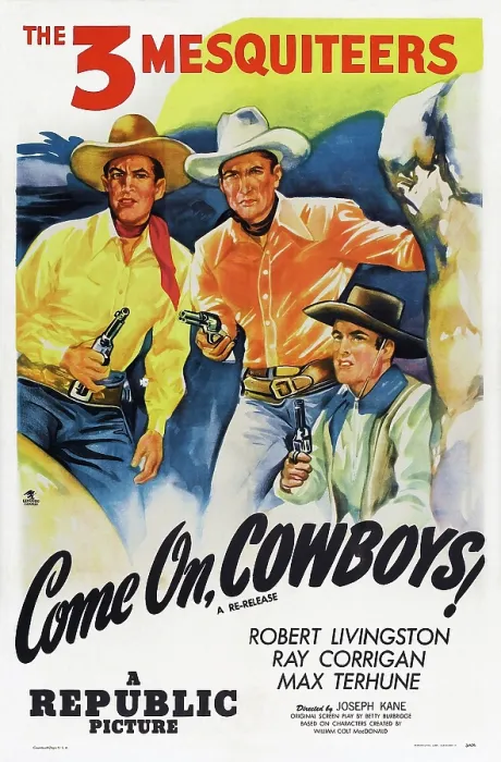 Framed Print : COME ON, COWBOYS, US poster, from left: Robert Livingston, Ray Corrigan, Max Terhune, 1937