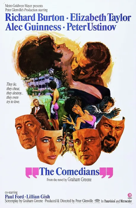 Framed Print : THE COMEDIANS, US poster, bottom from left: Alec Guinness, Elizabeth Taylor, Richard Burton, Peter Ustinov, 1967 Framed Print : THE COMEDIANS, US poster, bottom from left: Alec Guinness, Elizabeth Taylor, Richard Burton, Peter Ustinov, 1967